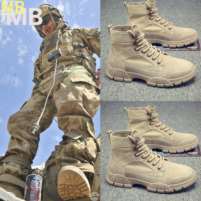 秋冬季透气马丁靴男真皮高帮作战术工装鞋潮战狼沙漠登山短靴子男