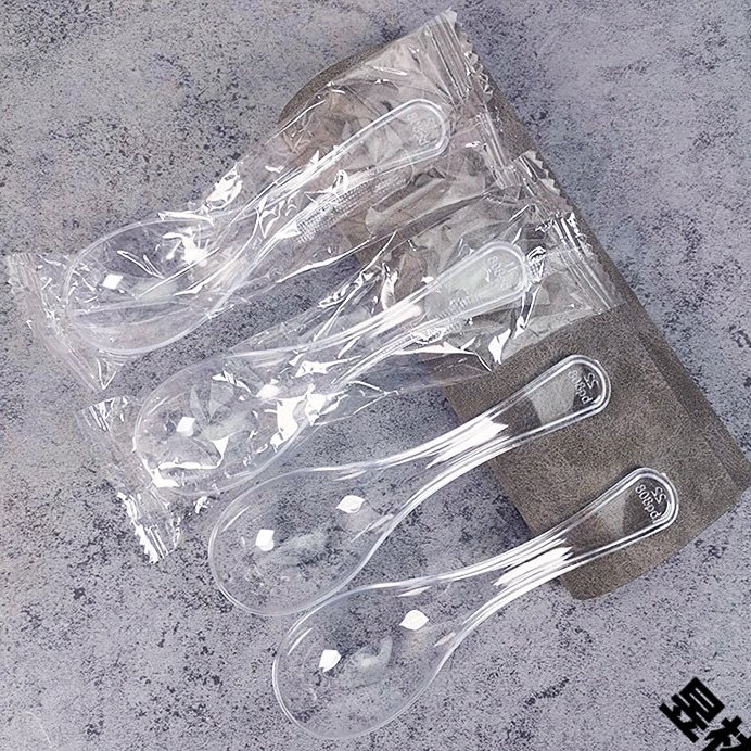 家用一次性勺子甜品勺水晶透明勺子加厚大汤勺独立包装外卖打包硬