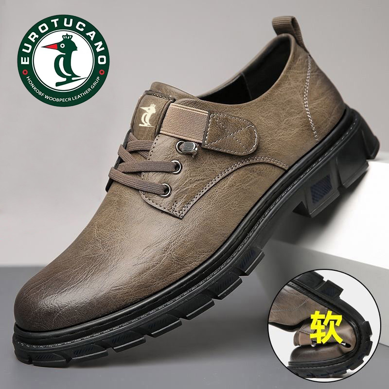 官方正品男士商务休闲皮鞋男韩版松紧一脚蹬马丁鞋软底软面