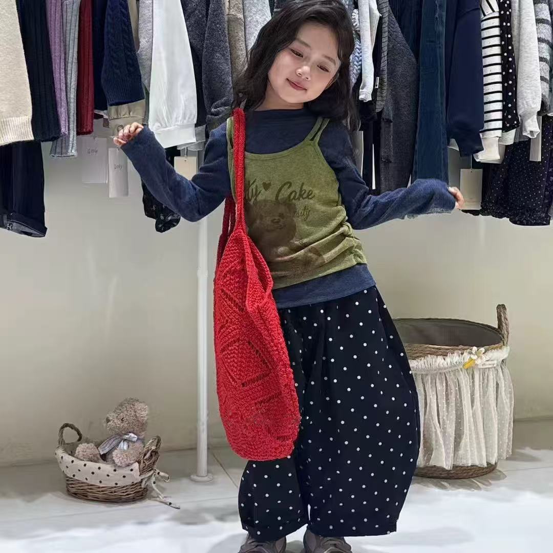 【现货】儿童韩版百搭洋气波点背心裤子三件套装（秋款）WZJ-53193