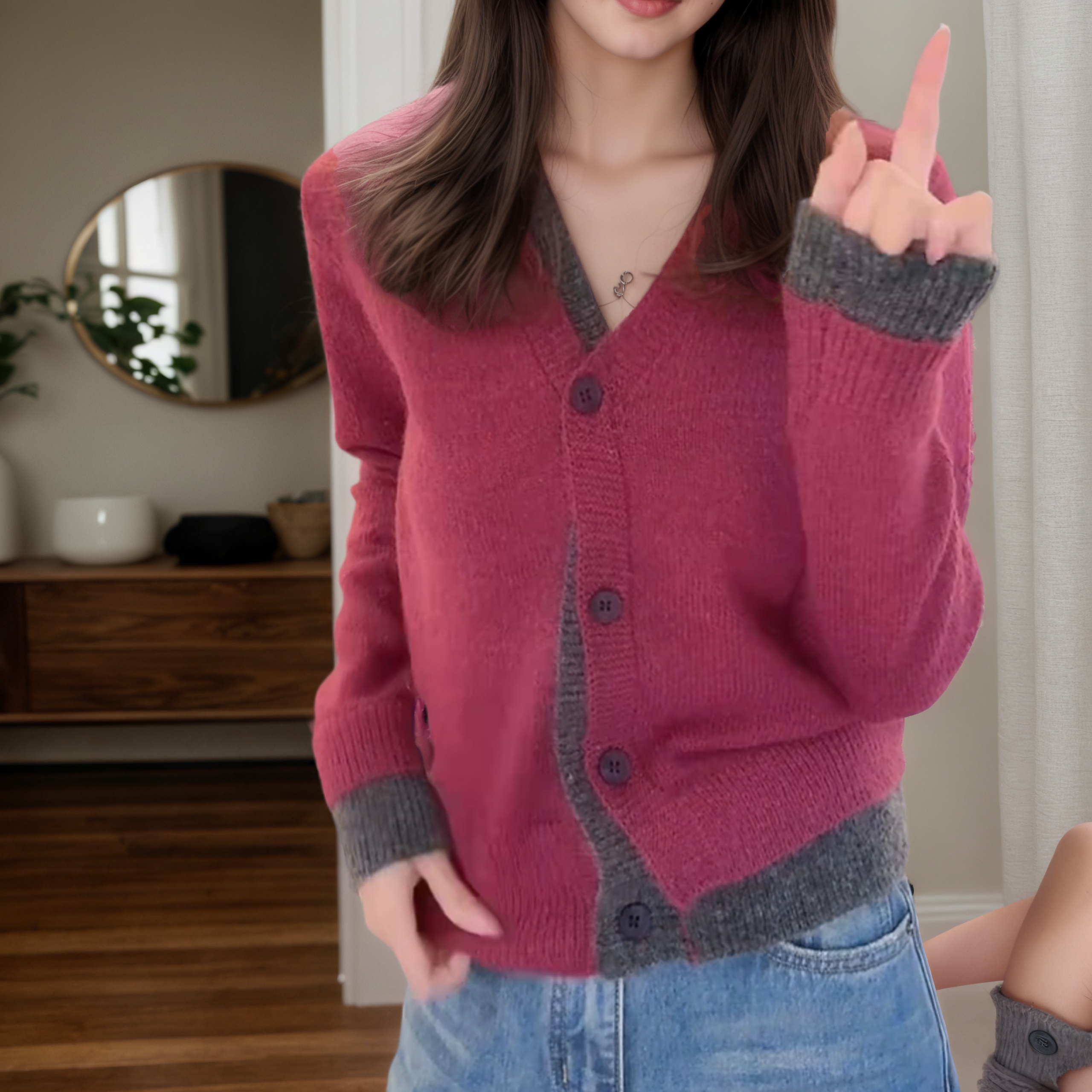 时尚女人味拼色毛衣洋气假两件减龄长袖针织衫LK2509145