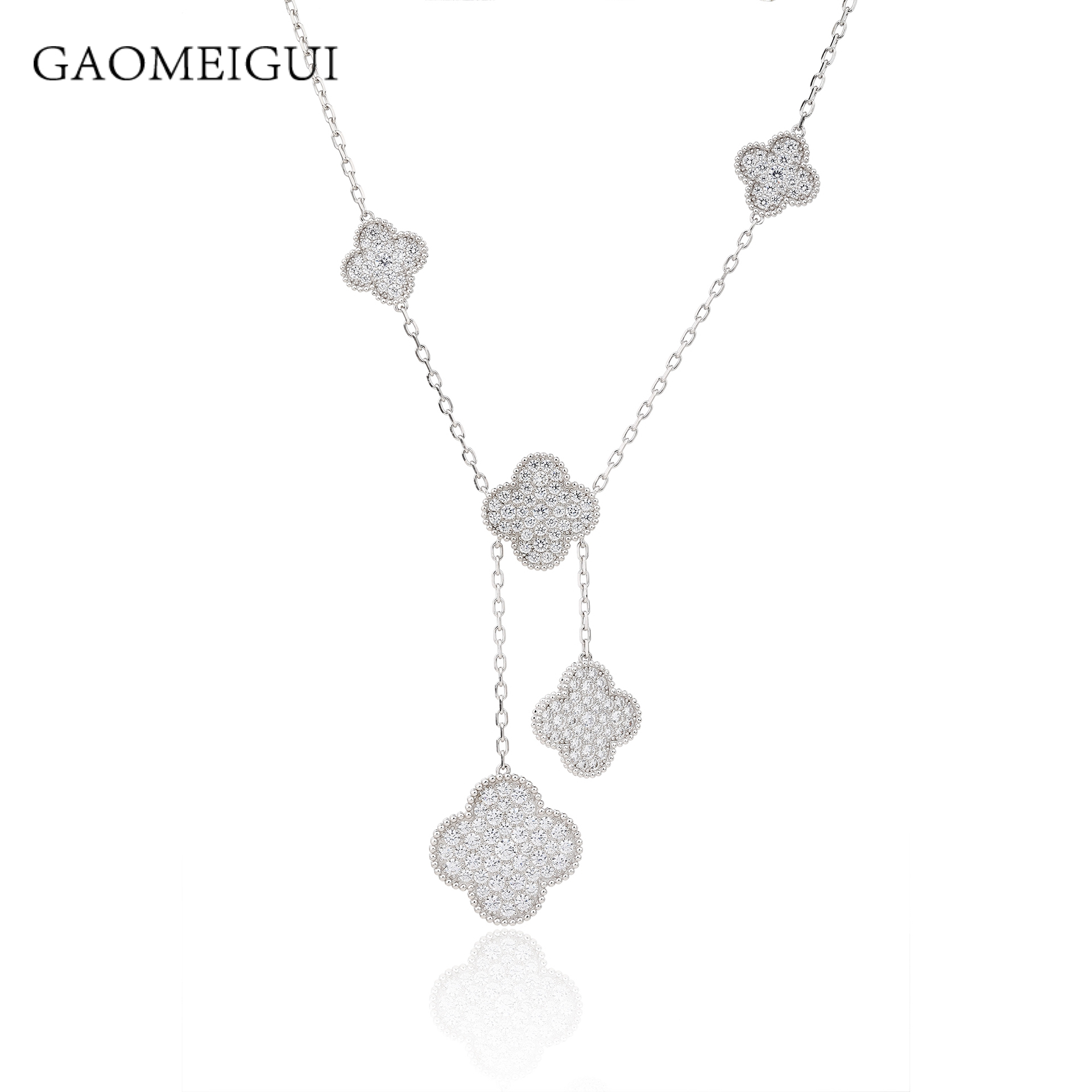 坠链均925银合成锆石 GAOMEIGUI品牌 海外款四叶草高定高奢项链