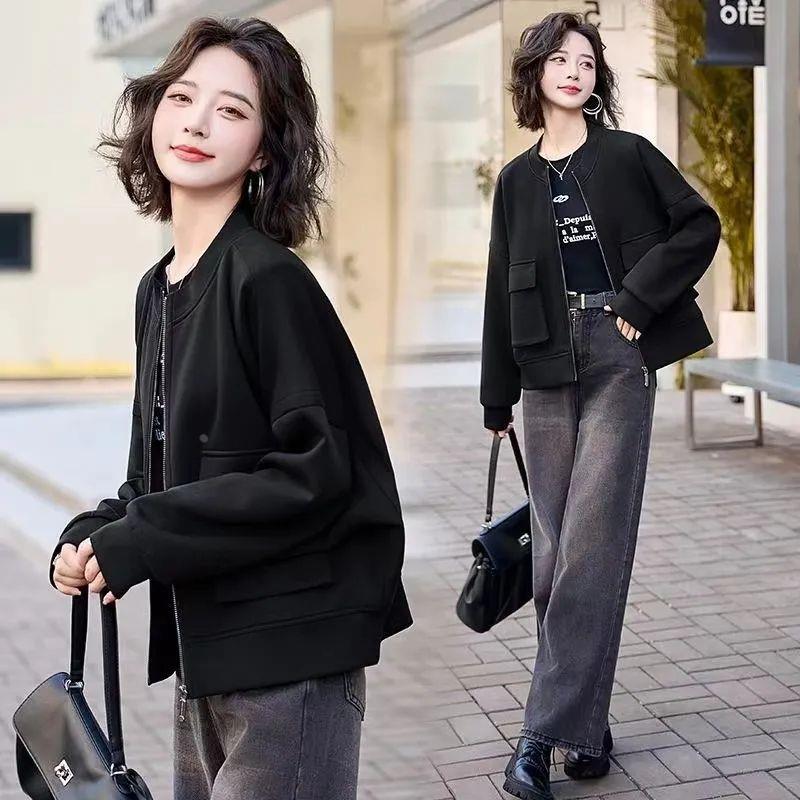 安可拉红休闲百搭立领外套女短款2025春秋季时尚宽松显瘦开衫卫衣