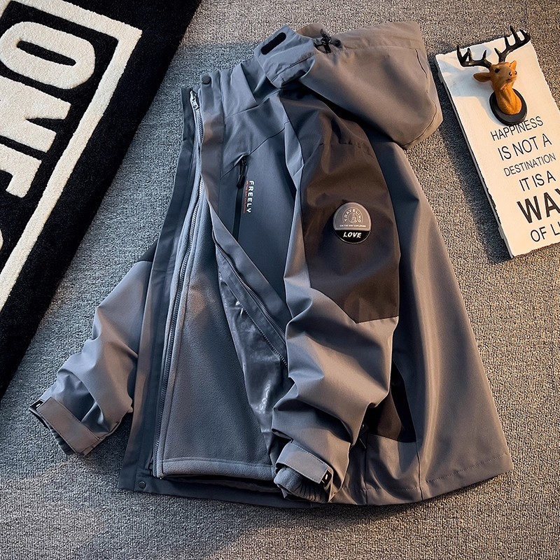 美式重磅机能风工装冲锋衣男三合一夹克外套秋季款加绒保暖登山服