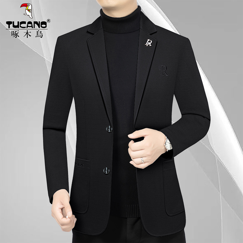 啄木鳥新款男装男士纯色春秋休闲西服上装韩版商务修身西装男装
