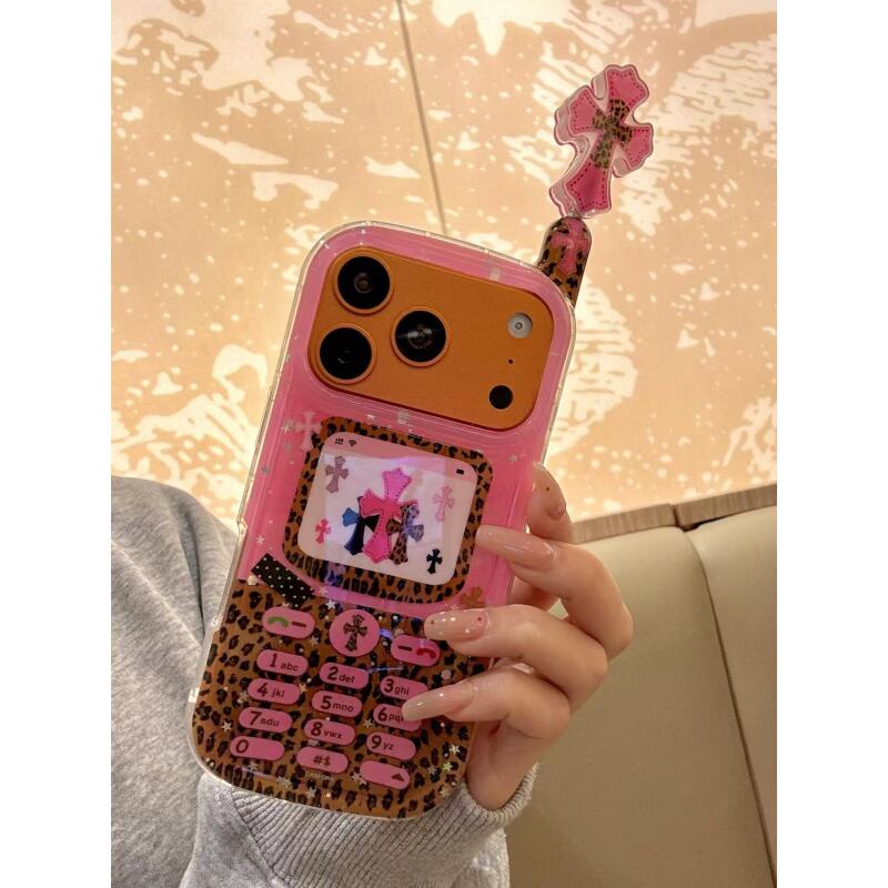 童趣创意天线大哥豹纹拼接十字架适用ihone17promax苹果16p手机壳