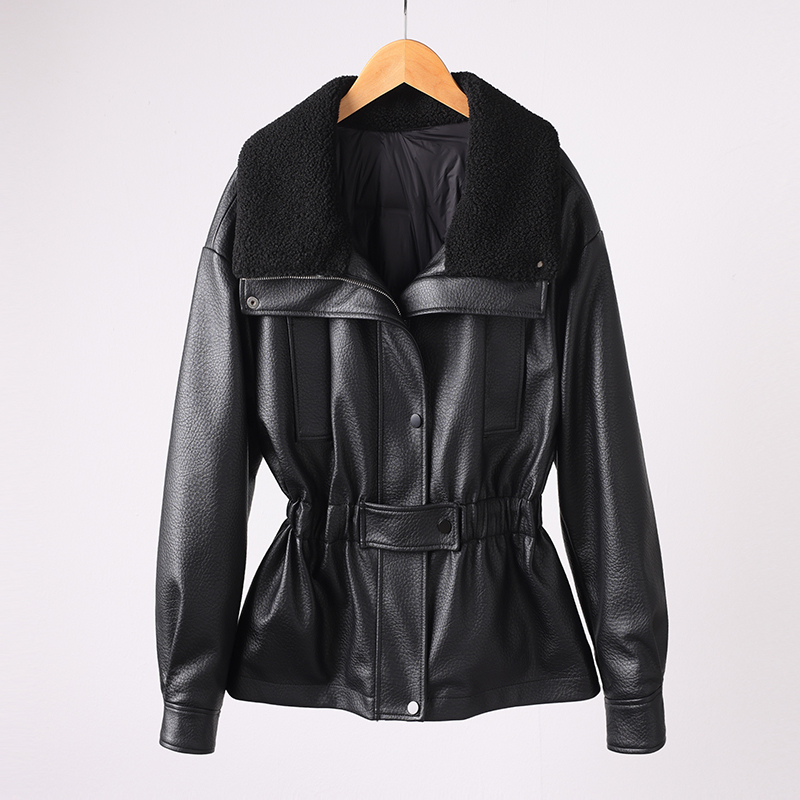 A599W海宁真皮羽绒服90%白鸭绒皮衣女外套翻领冬季加绒加厚保暖