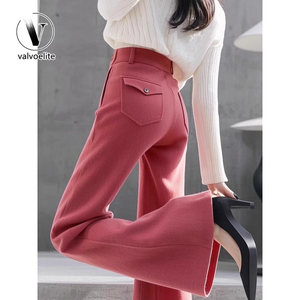 VALVOELITE2024冬款时尚气质复古宽松慵懒风高腰显瘦微喇西装裤子