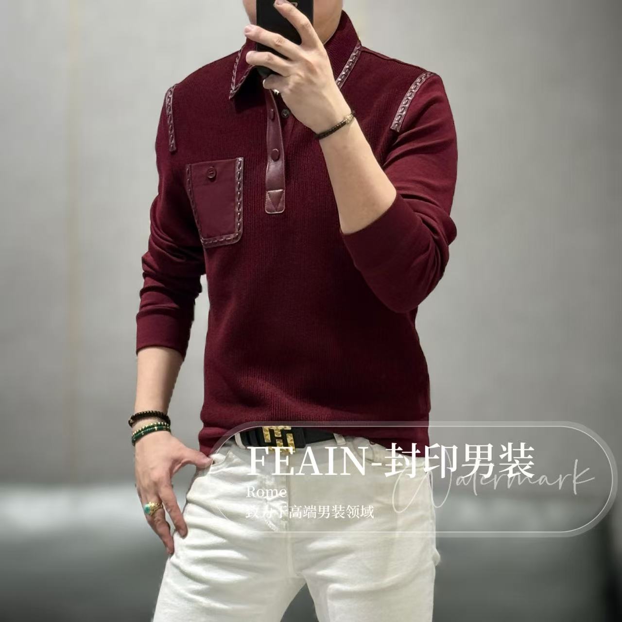 【手工编织】高端男士全手工编织粗针织空气层卫衣8295