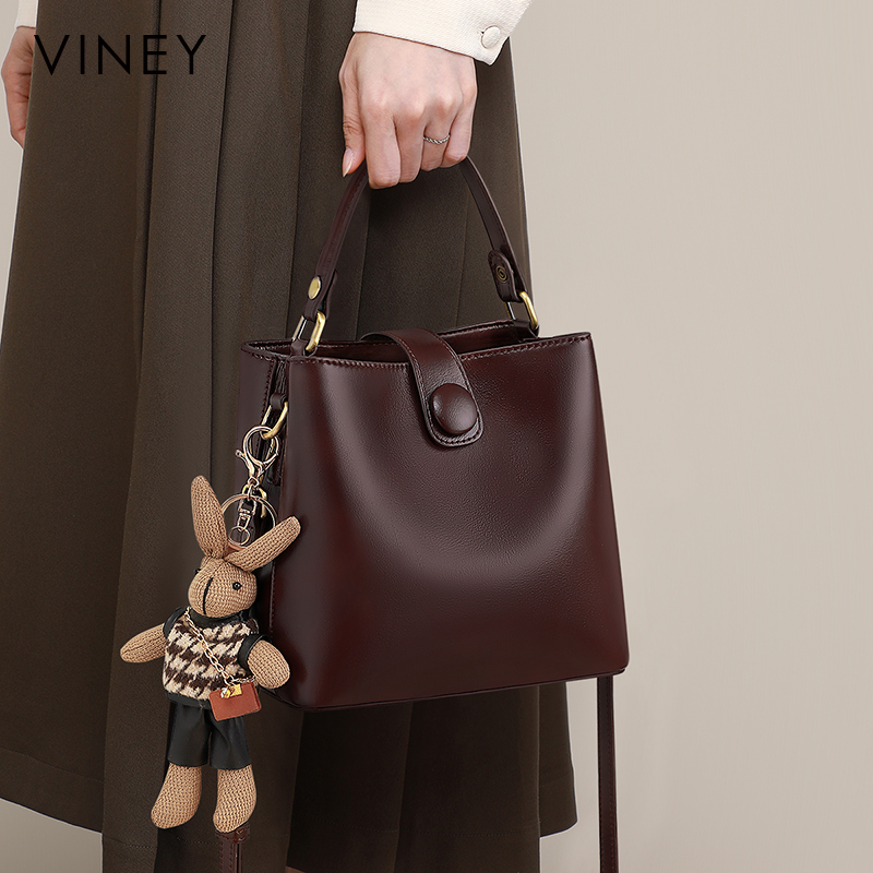 Viney真皮包包女爆款上档次时尚手提水桶包生日礼物送女友送老婆