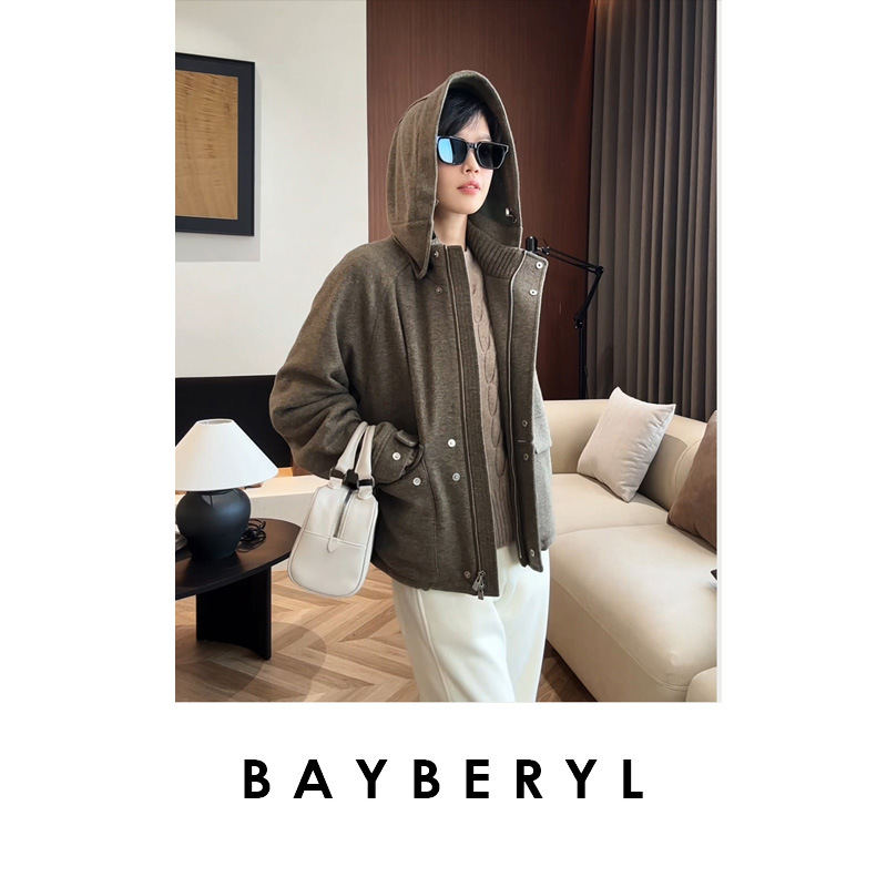 BAYBERYL老贝高密杂色针织连帽百搭25秋外套MF5I0802