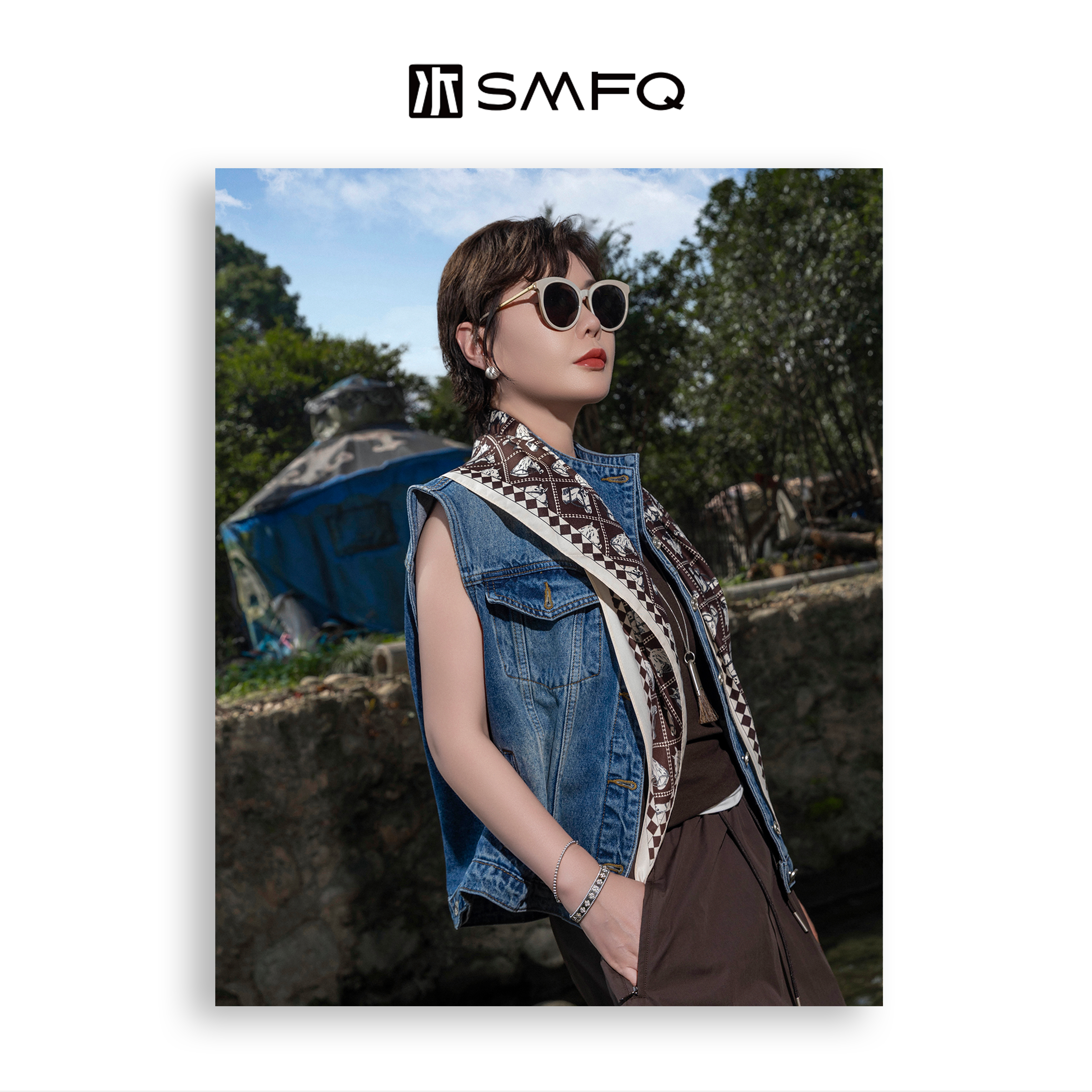 水木夫妻  "西部牛仔"高阶水洗 立领牛仔马甲 早秋叠穿百搭马甲