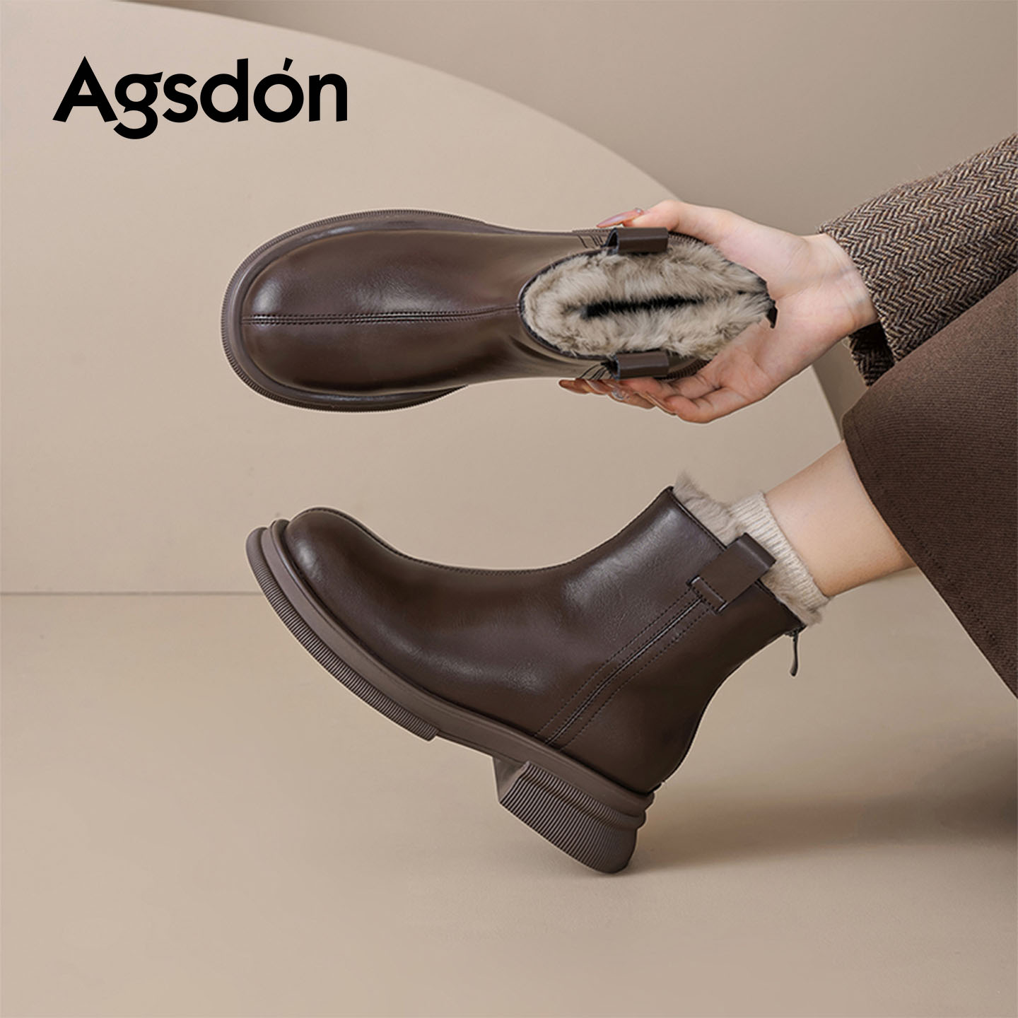 Y奥古狮登加绒马丁靴女2025新款秋冬厚底短靴时尚裤管雪地靴子爆Y