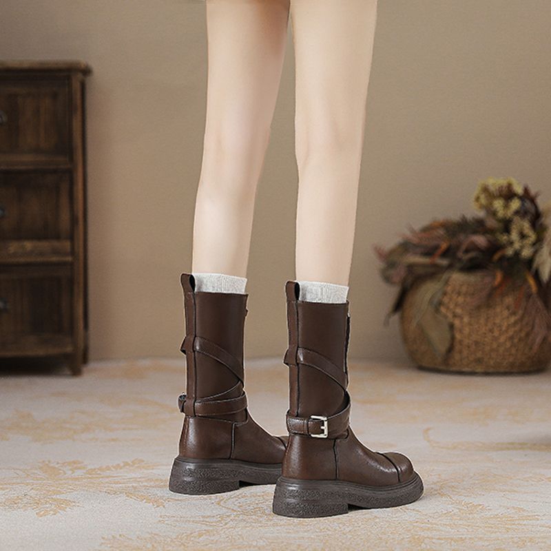 美拉德~中筒马丁靴女短靴2025款秋冬西部复古时装靴前拉链机车靴