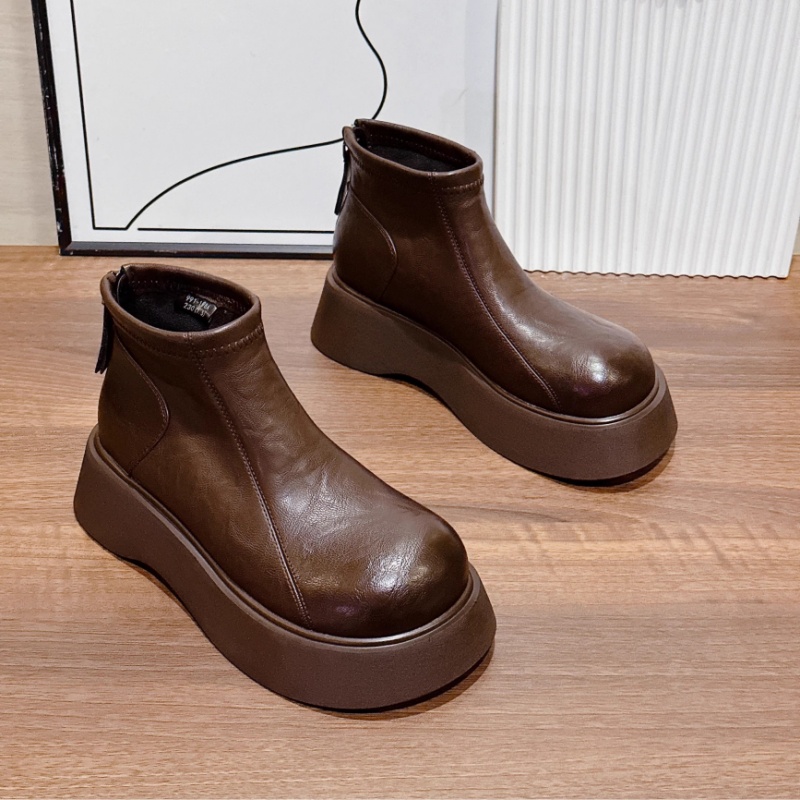 厚底马丁靴女2025新款冬季加绒加厚保暖防滑耐磨雪地靴软皮面短靴