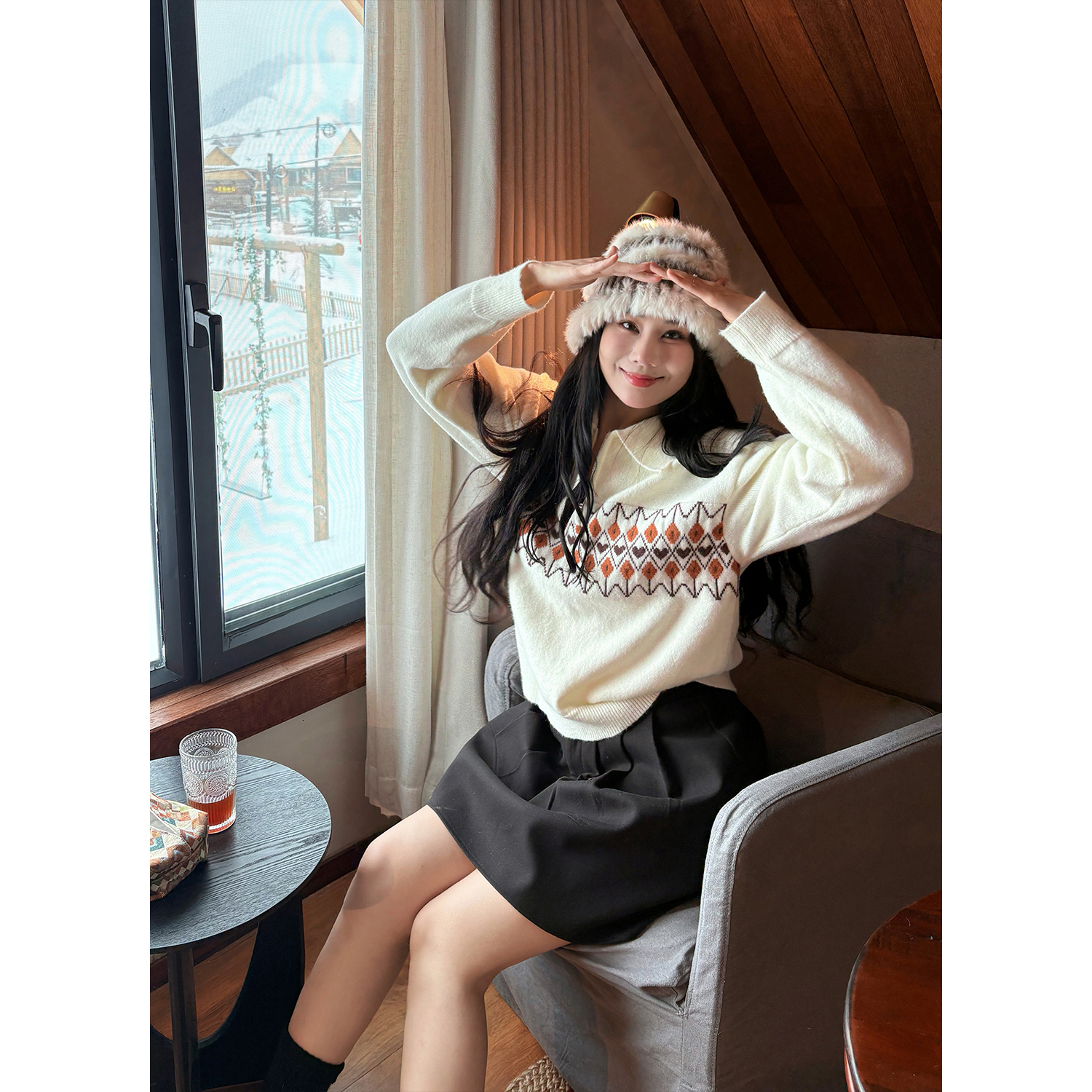 【格林童话】蛋妹大码女装微胖mm冬费尔岛风毛衣针织衫DM35910