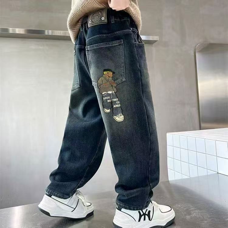 男秋款外穿软牛仔刺绣男宝男孩帅百搭外穿软痞帅个性潮牌男童装