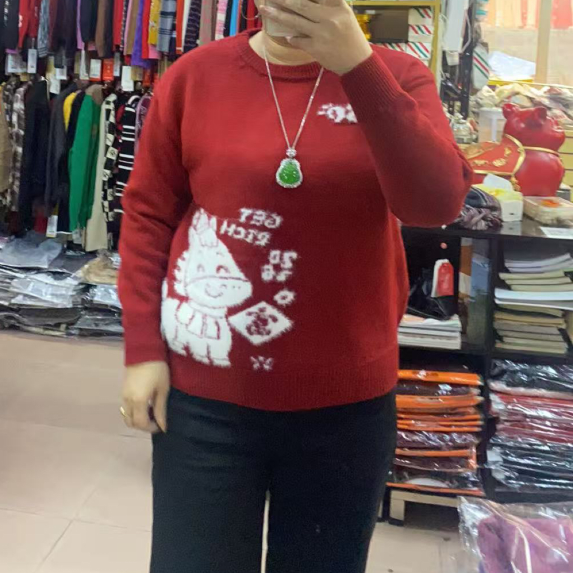 【成田细娜服装】红色慵懒感宽松套头针织毛衣女