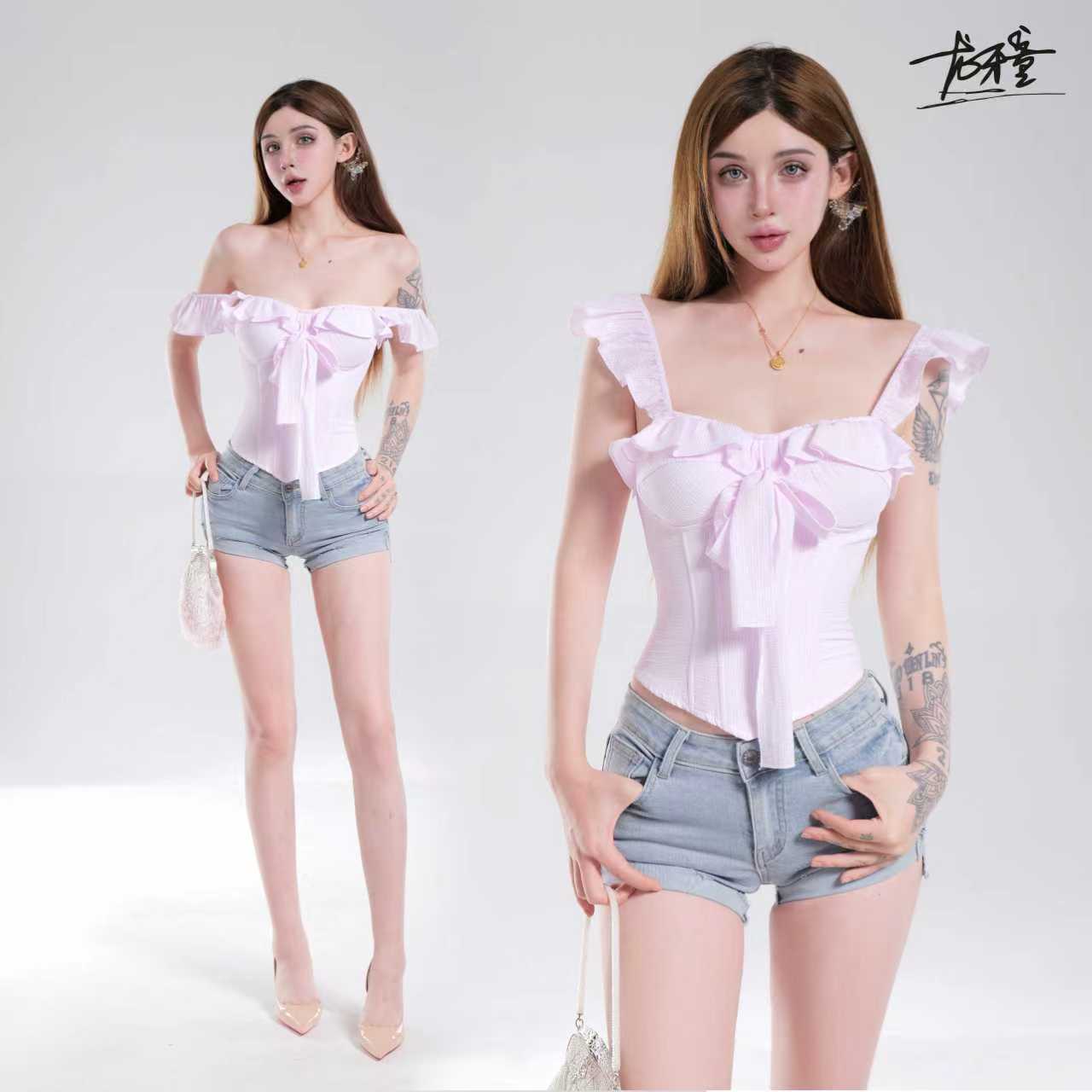 龙牙童推荐【一日韩女】显瘦纯欲辣妹风吊带背心外穿修身露肩收腰