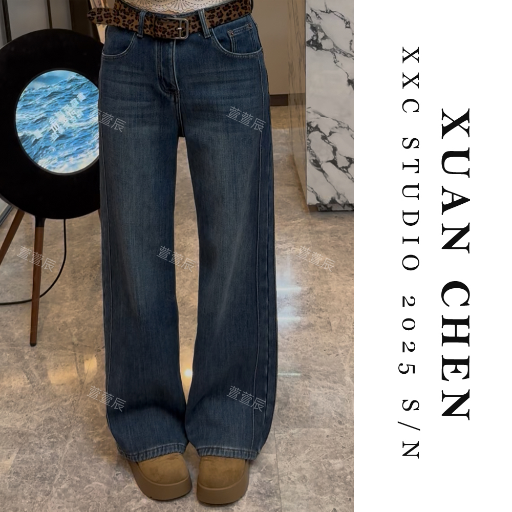 【直腿线条】裤子秋冬款女百搭加绒直筒牛仔裤网红女士新款裤子9190