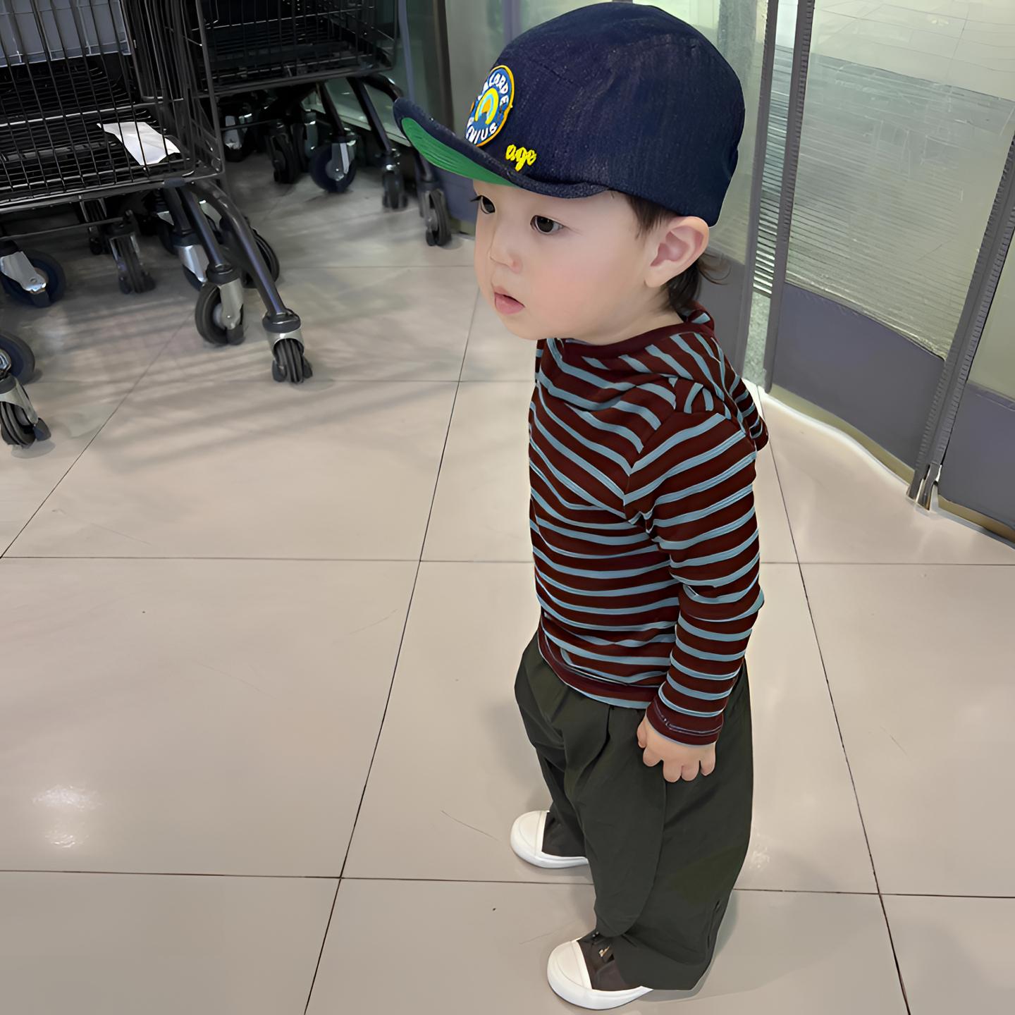 儿童2025秋季新款套装男女童条纹连帽上衣小女孩百搭休闲裤两件套