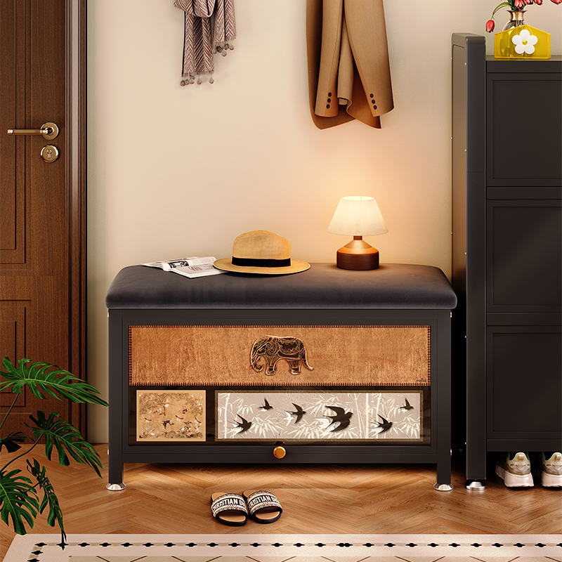 美世达换鞋凳进门口入户中古风家用穿鞋玄关可坐收纳凳轻奢高级感