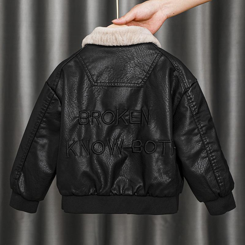 FAV MARTHA男童皮衣冬装2025新款儿童加绒外套2加厚3秋冬5皮夹克6