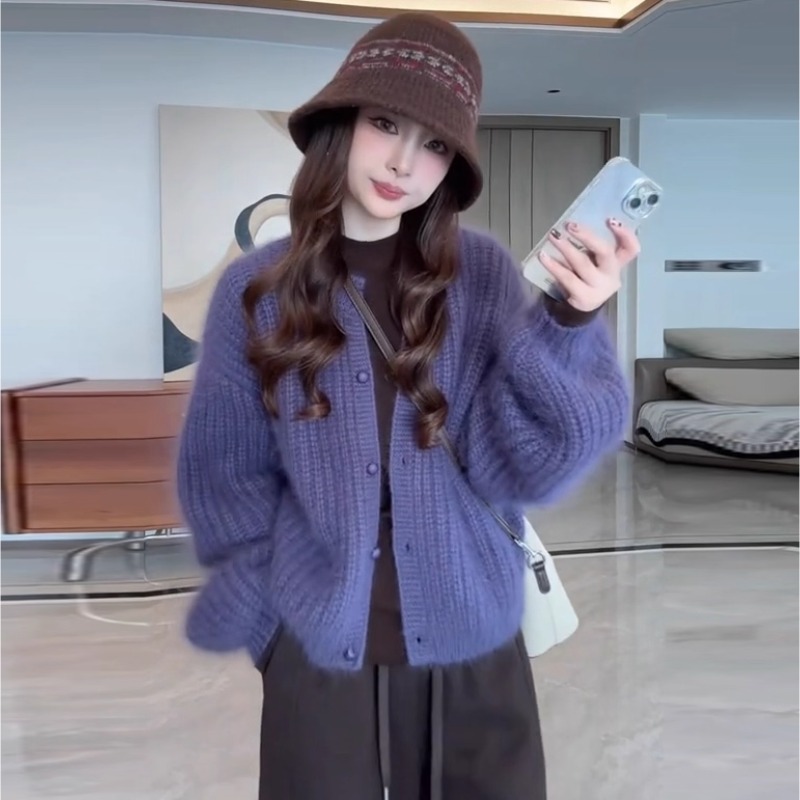 加厚毛衣短款外套女2025秋冬新款韩版简约百搭软糯针织开衫上衣潮