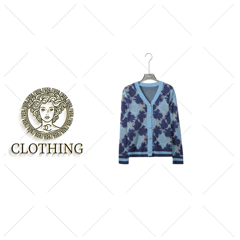 【CLOTHING/原创设计】金丝走线轻奢撞色时尚V领针织开衫上衣女7393