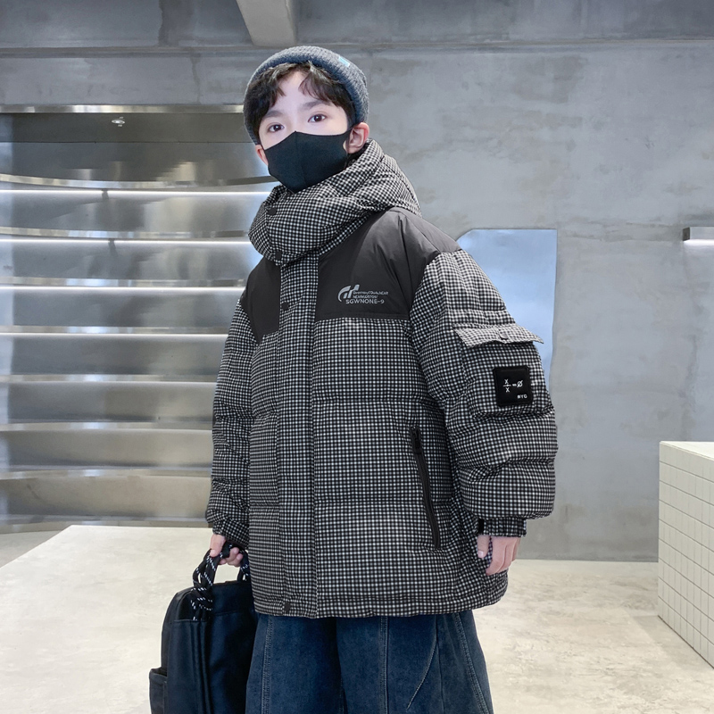 儿童装男童冬季加厚保暖棉衣2025新款中大童满印格子棉袄男孩棉服