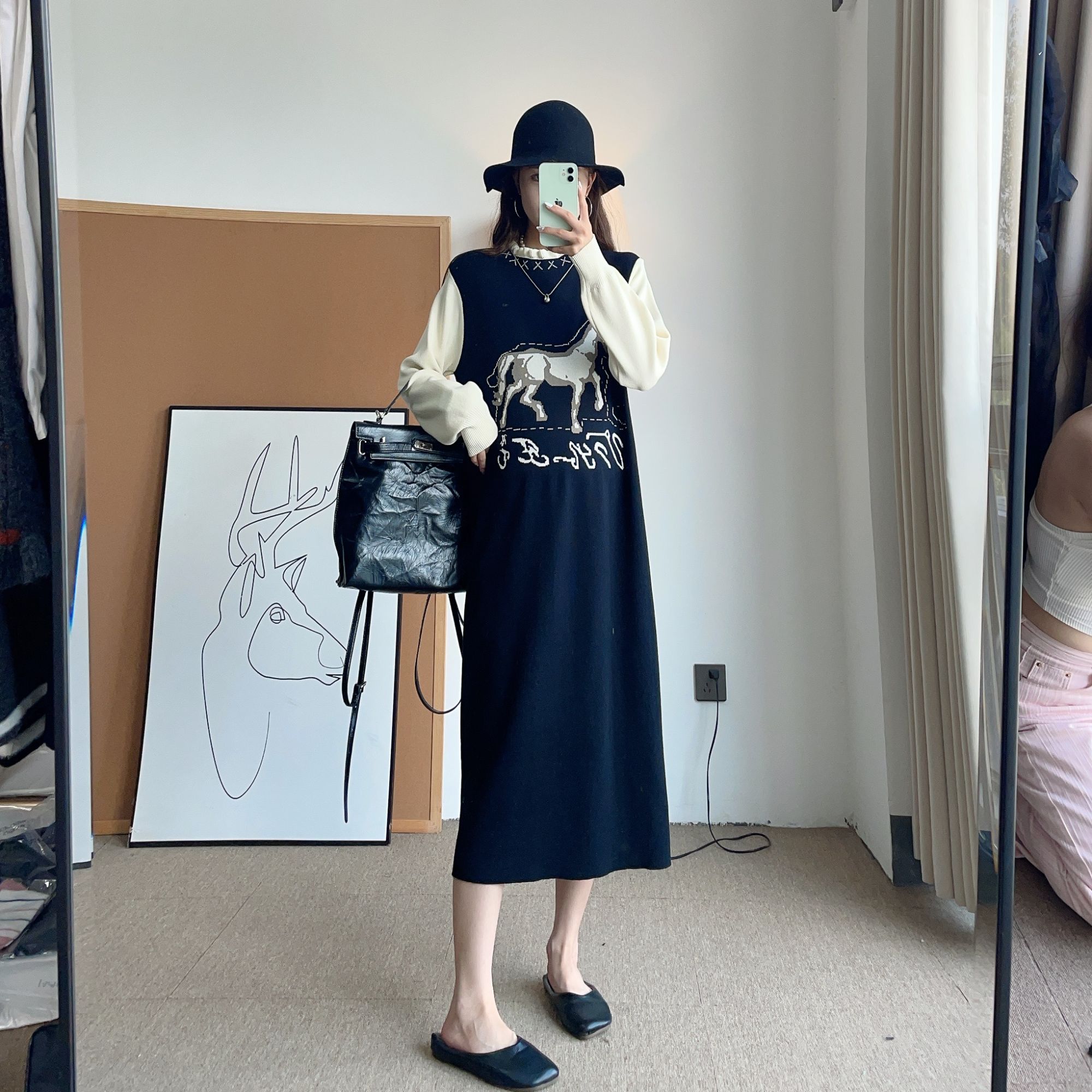 孕妇装连衣裙2025新款孕妇针织俩你去你裙子外穿高级感穿搭遮肚子