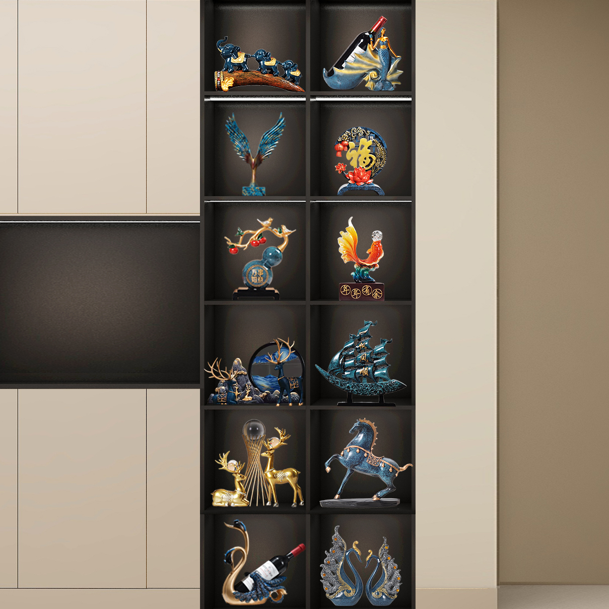 十二件套双排摆件酒柜电视柜玄关柜隔断柜家居饰品乔迁新居礼品