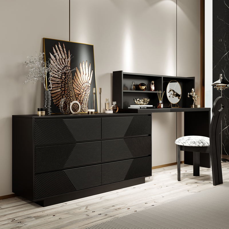 意式轻奢中古实木法式复古斗柜一体式化妆现代简约卧室床尾梳妆台