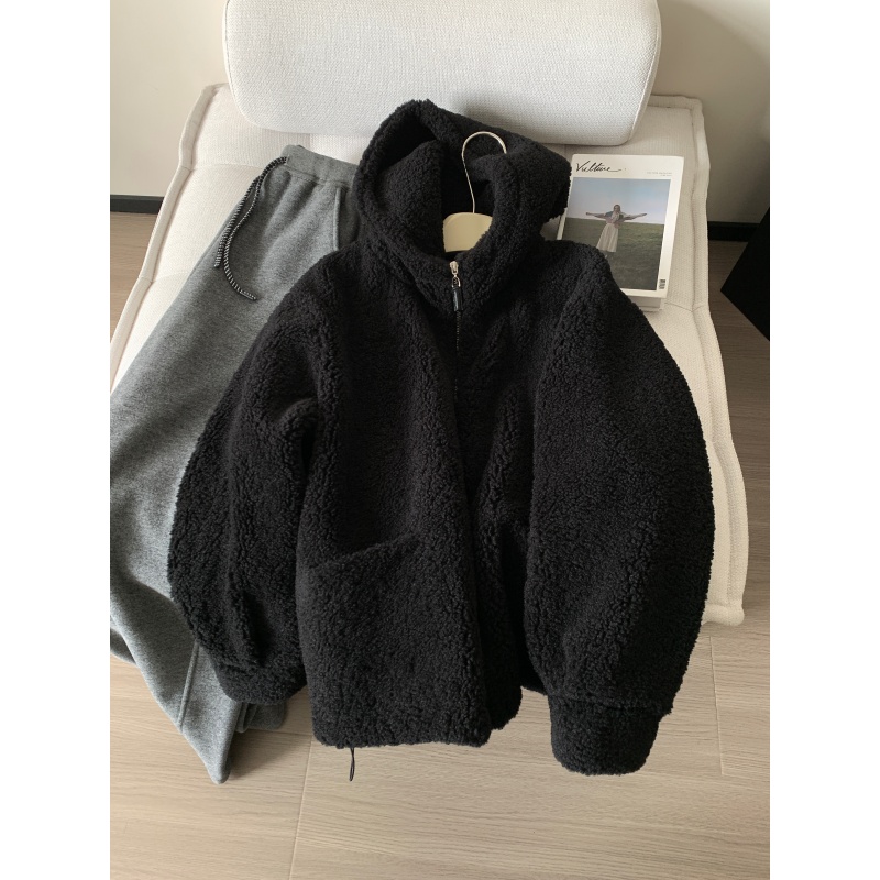 JMHH【暖冬】改版三次保暖仿羊羔毛连帽外套女冬加绒加厚毛毛上衣