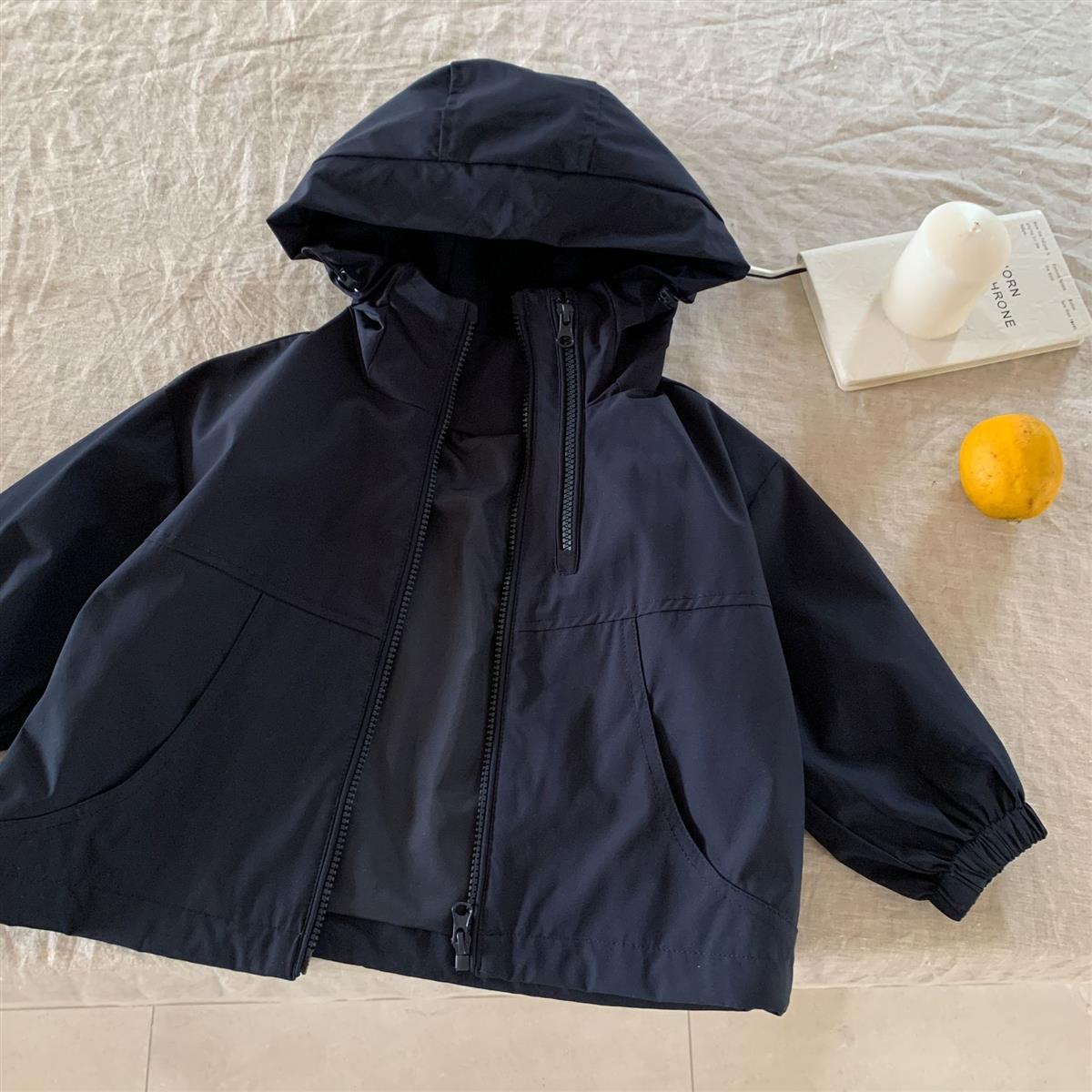 儿童外套2025秋季新款韩版男童双拉炼连帽休闲夹克男宝宝连帽外套