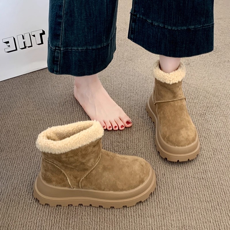 皮毛一体厚底雪地靴女靴2025年冬季新款抗寒保暖短靴子东北大棉鞋