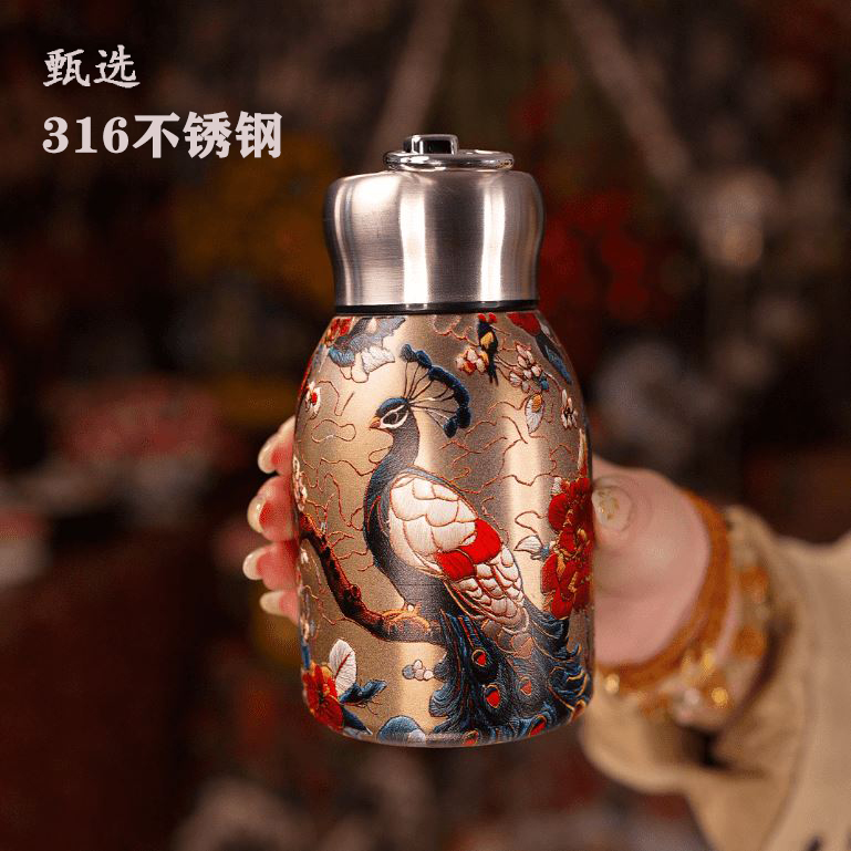 复古国风迷你保温杯316不锈钢保温杯保冷保热时尚带盖手提水杯子