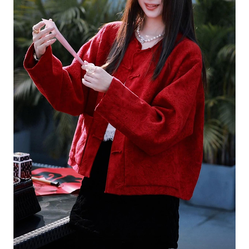 新中式国风女装盘扣上衣2025春秋新款高级感复古气质新年红色外套