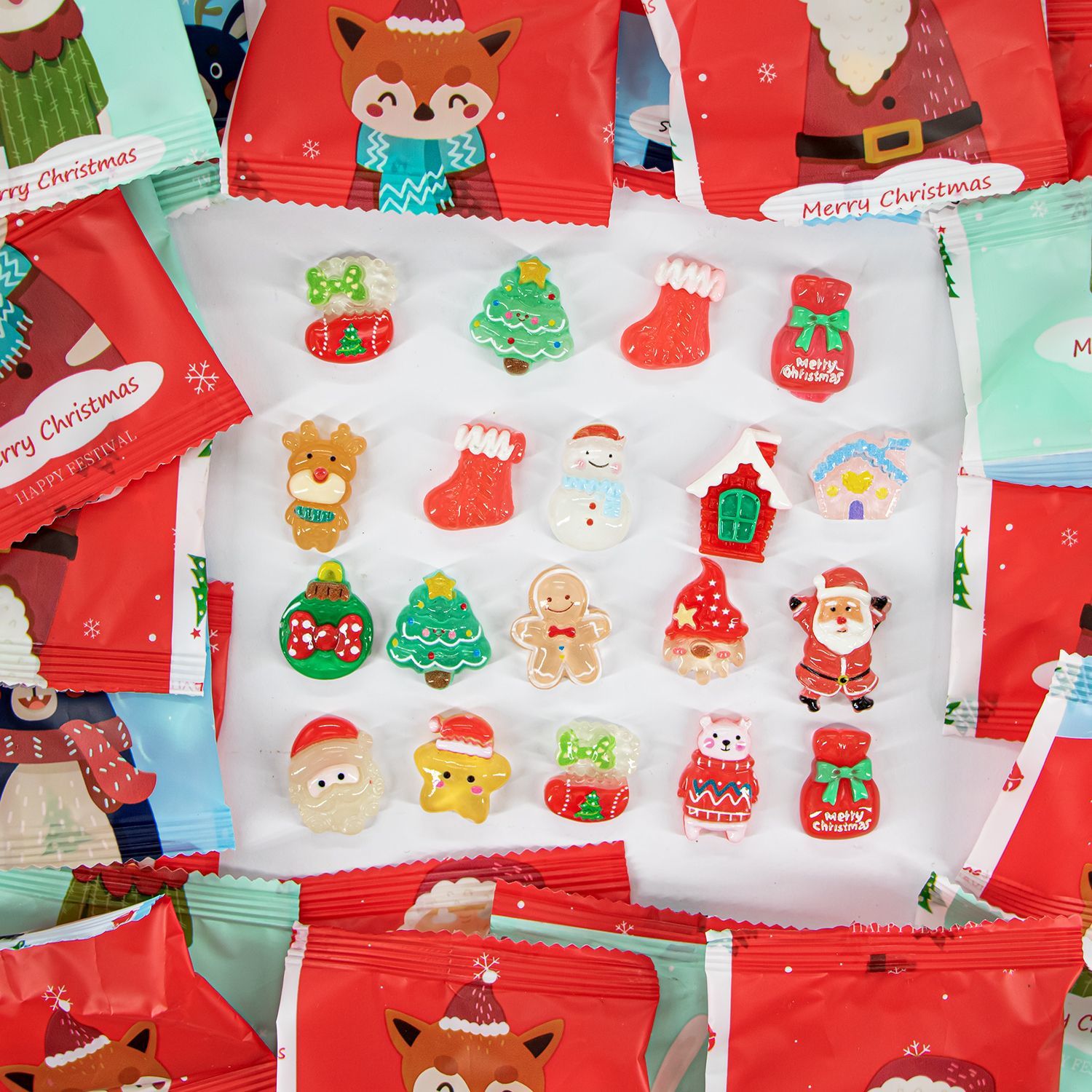 迷你mini实色盲袋可爱圣诞老人圣诞树圣诞树脂配件手机壳摆件饰品