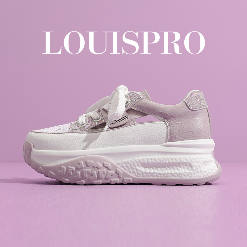 【LOUISPRO】蕾丝透气松糕鞋设计新款运动鞋 镂空厚底百搭时尚女士