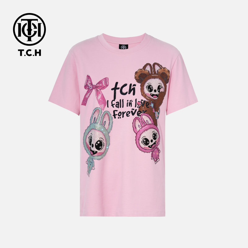 TCH私服烫钻工艺时尚休闲百搭气质重工T恤女T75C10E9039轻奢tch