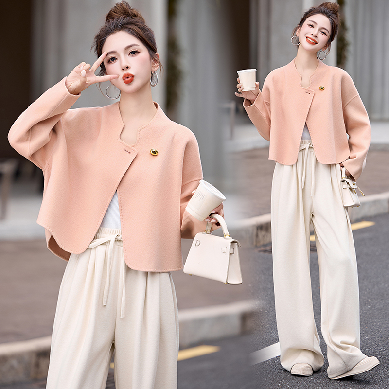 小个子双面羊绒短外套女2025年秋冬新款洋气减龄宽松百搭毛呢大衣