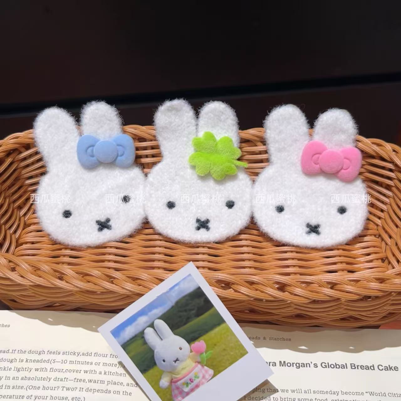 古早米菲兔幸运四叶草蝴蝶结发夹碎发神器甜美少女心无痕刘海贴