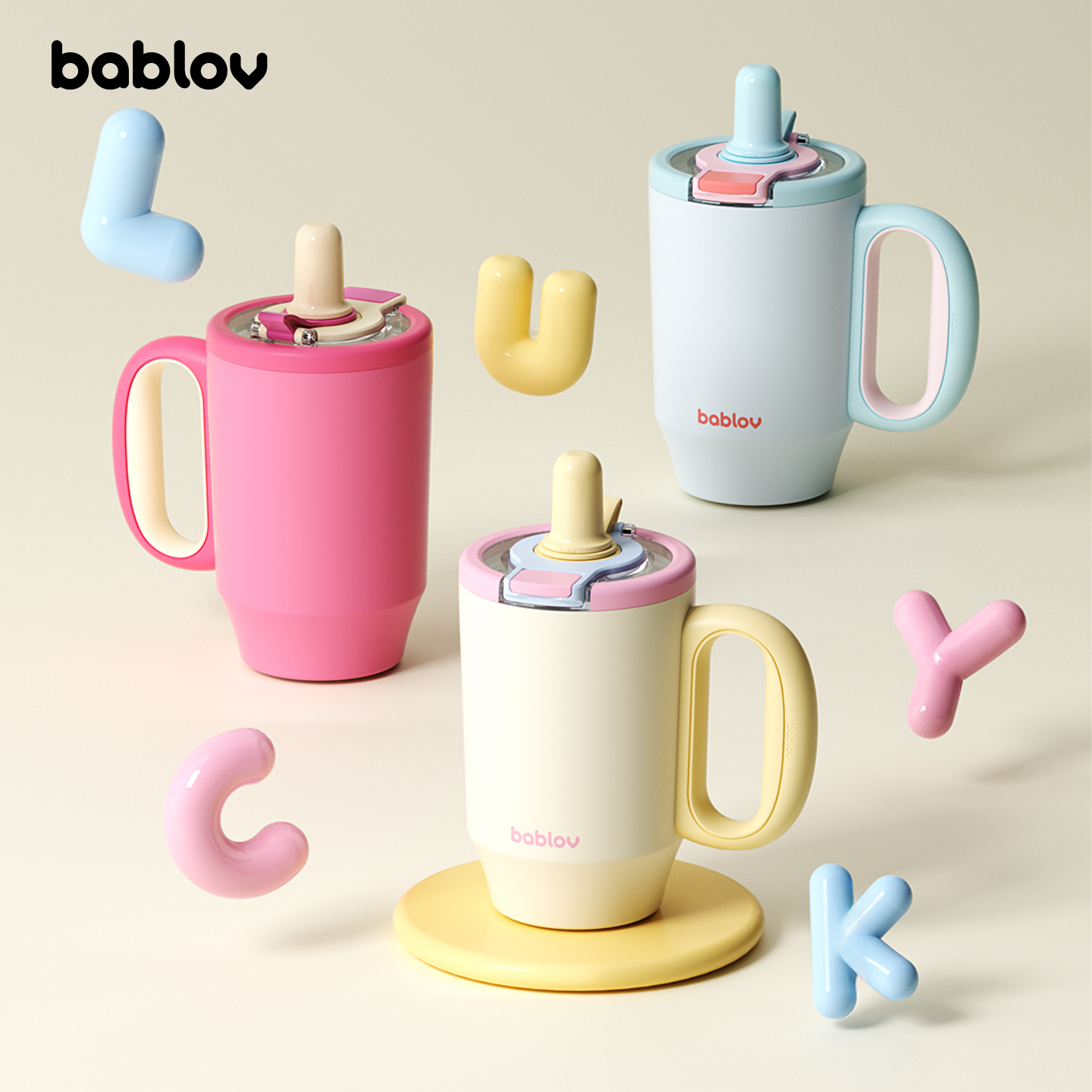 bablov幸运大容量办公室车载冰霸简约户外保温杯高颜值吸管杯便携