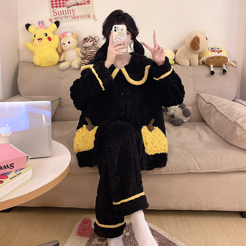 珊瑚绒睡衣女款秋冬季加厚加绒卡通可爱冬天法兰绒保暖居家服套装