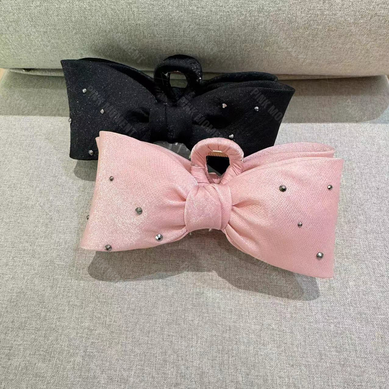 PM王囡囡 粉/黑色闪闪蝴蝶结发夹 ND1B0839