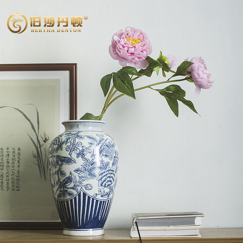 BERTHA DENTON/伯莎丹顿青花瓷景德镇陶瓷青花瓷瓶新中式客厅摆件