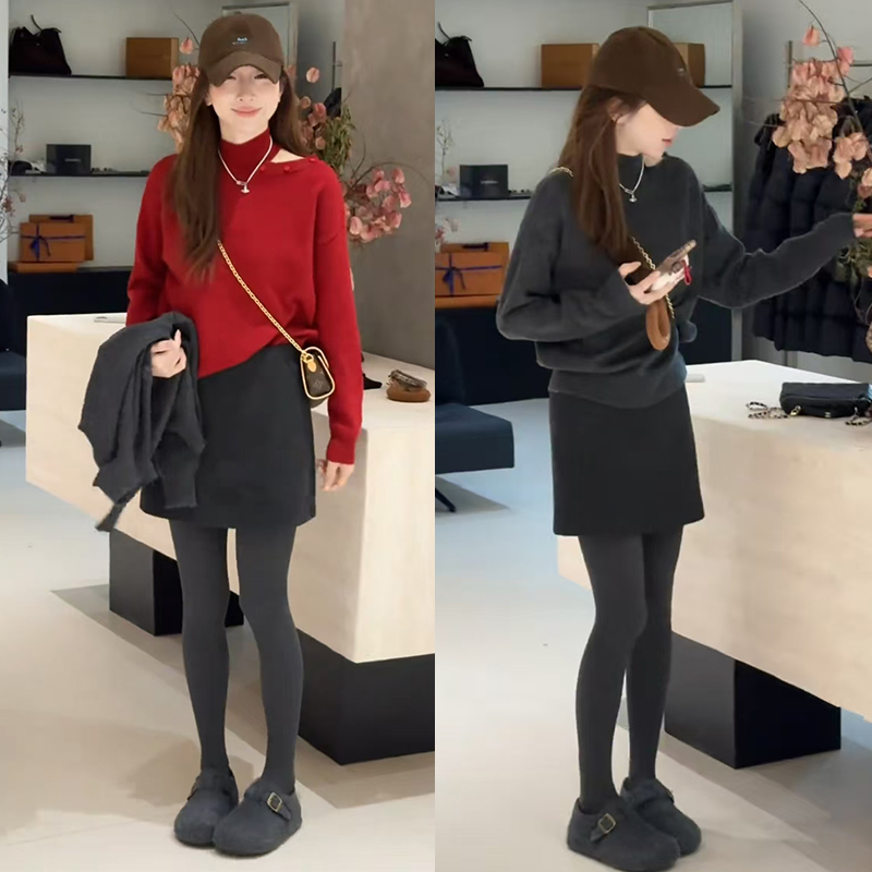 今年流行一整套2025年新款百搭镂空长袖针织上衣高腰短裙两件套装