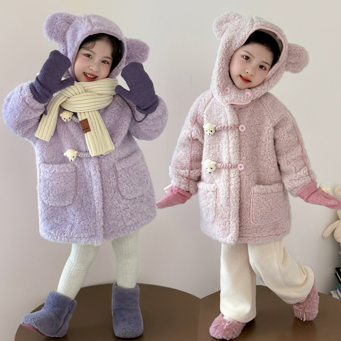 女童加绒外套秋冬2025新款韩版女宝宝洋气保暖毛毛衣冬装儿童上衣