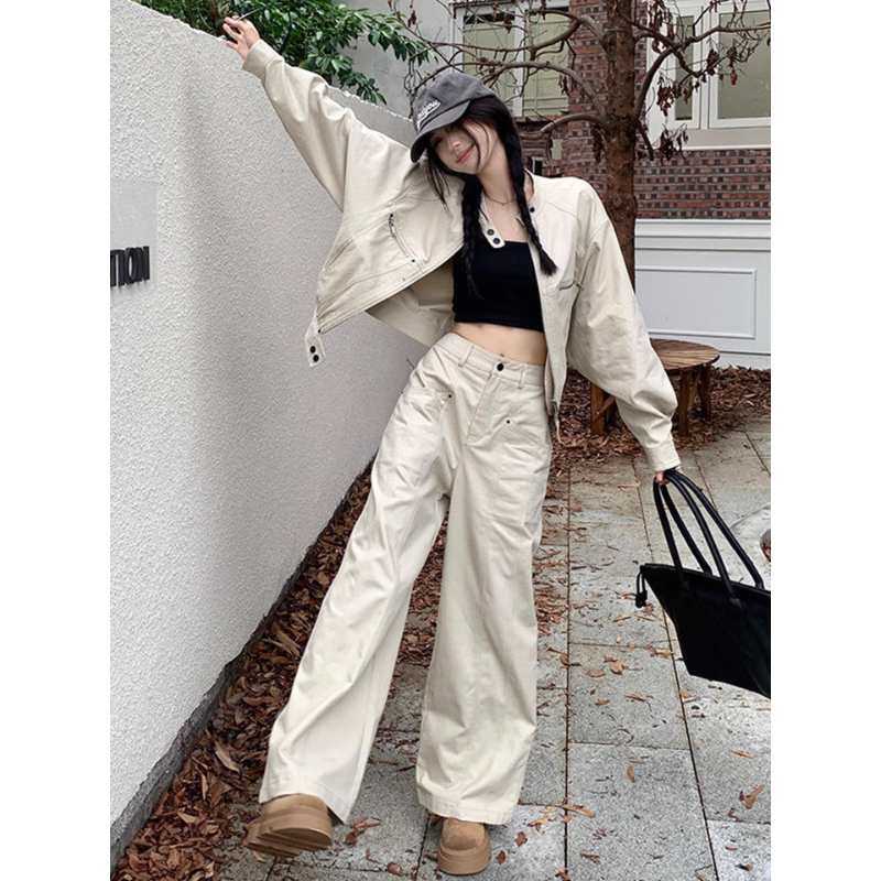 高级感时尚运动套装女秋季宽松显瘦工装夹克外套阔腿裤休闲两件套